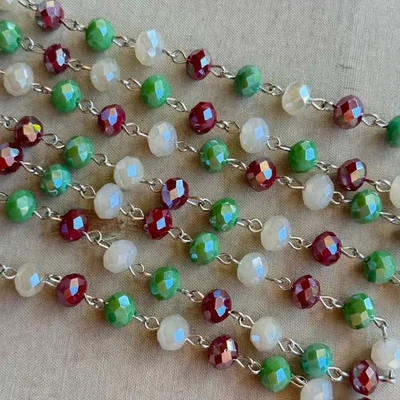 Cadena rústica de plata con cuentas de cristal de Navidad Rosario 8 mm 2 pies por paquete Foto 1 de 2