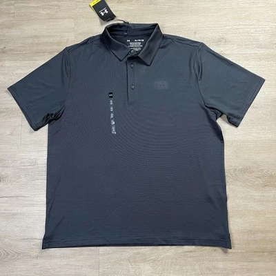 Under Armour Playoff Polo 3.0 Striped Black Gray Loose Fit Mens Size XL NWT - Image 1 of 4