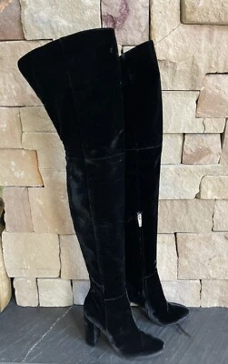 NUEVO GIANVITO ROSSI SOBRE LA RODILLA TERCIOPELO NEGRO BOTAS TACONES ZAPATOS TALLA IT 37.5 Foto 1 de 4
