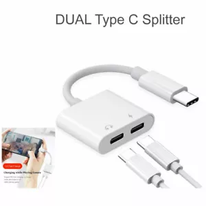 Type C Male To Dual Type C Female Audio Adapter Charge Cord for Samsung S21 - Picture 1 of 2