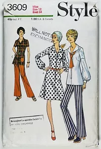 1970's Vintage Pattern Style 3609 Misses Dress or Tunic and Trousers Bust 34" - Picture 1 of 4