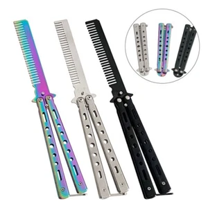 Foldable Stainless Steel Comb - Practice Training Butterfly Knife Comb - Beard - Picture 1 of 12
