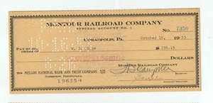 Montour Railroad Company 1953 check signed by William George Stype, Pennsylvania - Picture 1 of 4