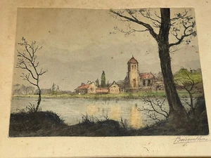 Antique Etching Signed Boisgontier French River Home Landscape (1851-1941) - Picture 1 of 12