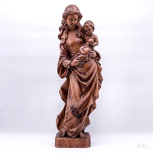 Antigua figura de madera Virgen con niño carpintería religiosa, hecha a mano | 58 cm - Imagen 1 de 12