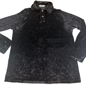 GIANNI VERSACE Black Velvet Mens Shirt Medium Large Vtg 90s Long Sleeve Button - Picture 1 of 17
