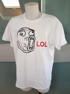 "T-SHIRT MEME" IN COTONE 100% BIANCO TAGLIA XL XLARGE (FACCIA SCRITTA LOL) NUOVA - Picture 1 of 1