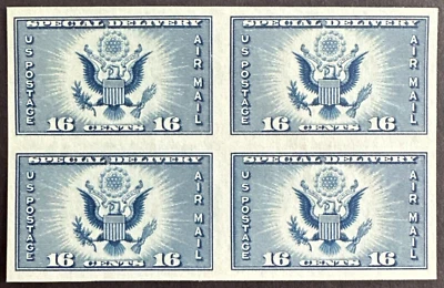 US 1935 Scott # 771 Imperf Block of 4 MH 16¢ Airmail Special Delivery - Image 1 of 2