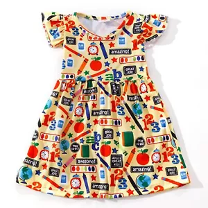 Toddler Girls Back to School Pencil Yellow Dress Causal Flutter Sleeve Ruffle... - Picture 1 of 5