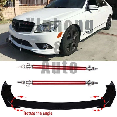 For Mercedes-Benz C-Class C300 Gloss Front Bumper Lip Splitter + Splitter Rods Foto 1 de 4