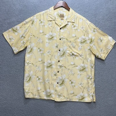 Camisa havaiana masculina JOS A BANK grande amarela seda floral botão para cima resort wear - Imagem 1 de 4