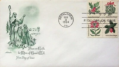 1964 First Day of Issue Christmas Stamps Envelope Bethlehem PA Postmark Artmaste - Image 1 of 2