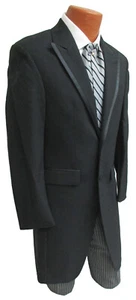 42S Black Wool Frock Coat Long Western Style Jacket Victorian Costume Cutaway - Picture 1 of 5