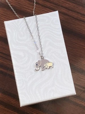 925 Sterling Silver Double Elephant Pendant Necklace Women Kids 14mm 16-18" Tiny - Image 1 of 4