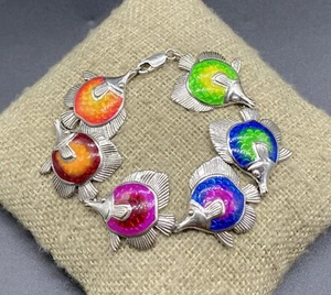 KABANA-Sterling Silver Multi Colored Enamel Tropical Fish Link Bracelet - Picture 1 of 14
