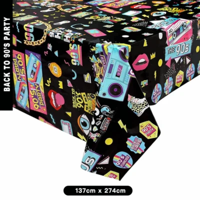 Back to 90's Table Cover | Retro 20th Century Theme Tablecloth Party Supplies - image 1 of 4