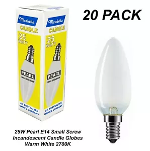 20 x 25W Pearl E14 Candle Light Globes Bulbs Lamps Small Screw SES Incandescent - Picture 1 of 3