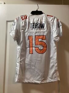 Denver Broncos #15 Tebow Women’s Large Jersey White Mesh NFL Reebok Ladies L