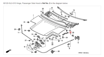HONDA ACURA GENUINE OEM NSX Hinge, Passenger Side Hood ☆ 60120-SL0-010 ☆ - Image 1 of 2