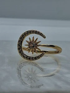 Goldener Stern Mond Licht Luxus Zirkonia verstellbar einfach Mode Ring UK Verkäufer - Bild 1 von 6