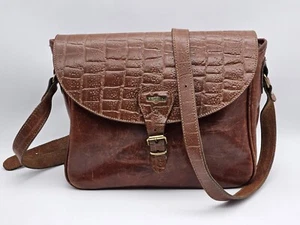 Borsa a tracolla vintage anni 80 El Campero Croc in pelle marrone goffrata pieghevole - Foto 1 di 16