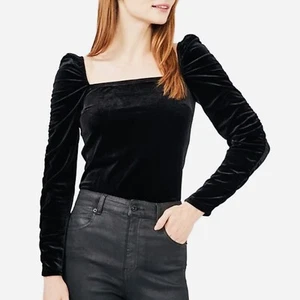 NWT Chelsea & Violet Sz XS Black Velvet Top Square Neck Ruching FairyWhimsy Goth - Picture 1 of 7