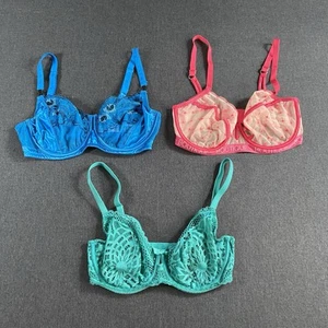 M&S Ladies Bra Bundle x 3 UK 32 DD Pink Green Blue 1 x Autograph Underwired See* - Picture 1 of 23