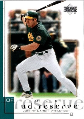 2001 UD Reserve Johnny Damon #8 Oakland Athletics Baseball Card - Image 1 of 2