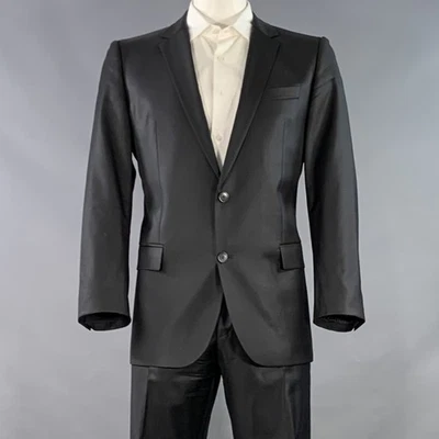 HUGO BOSS Talla 44 Traje Negro De Lana De Un Solo Botón Con Solapa De Muesca - Imagen 1 de 4