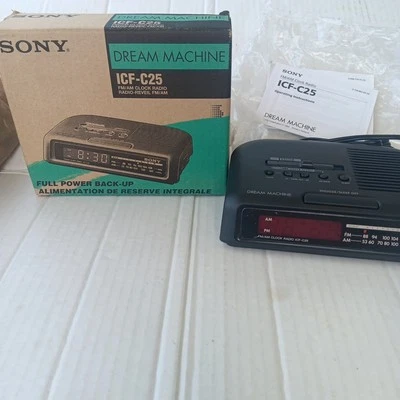 Vtg NOS SONY ICF-C25 BLACK Dream Machine FM/AM Alarm Clock Radio READ - Image 1 of 4