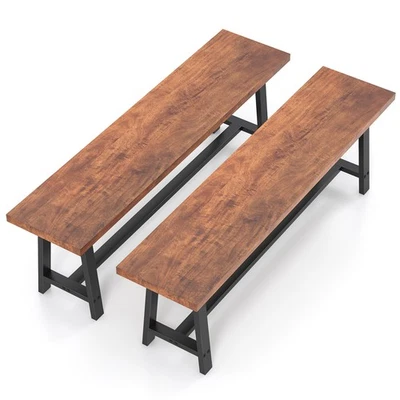 2PCS 60" Dining Bench 3 Person Entryway Shoe Bench with Metal Frame for Hallway - Image 1 of 4