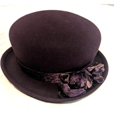 Sombrero de lana de fieltro vintage Liz Claiborne primera edición con cinta floral grande Foto 1 de 4