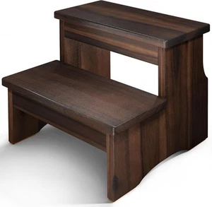Wooden Two Step Stool, Heavy Duty 2-Step Ladder for Adults & Kids, Walnut - Picture 1 of 8