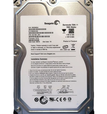 Seagate ST31500341AS 9JU138-301 CC1G (9VS) TK Thailand 1.5TB Sata HDD NOV/2008 - Image 1 of 2