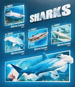 SIERRA LEONE SHARKS STAMPS MNH 2017 MARINE LIFE OCEAN SHARK FAUNA WILD ANIMALS - Picture 1 of 1