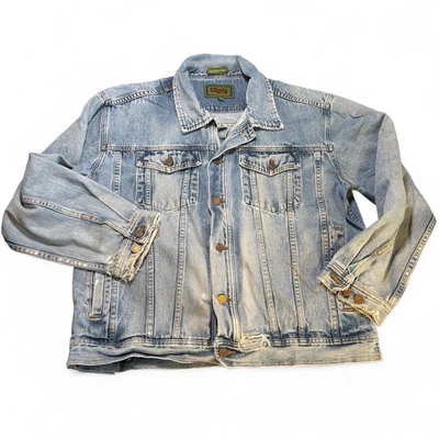 Chaqueta vaquera de mezclilla envejecida de colección 100 % algodón con botones delanteros talla XL ropa de calle retro Foto 1 de 4