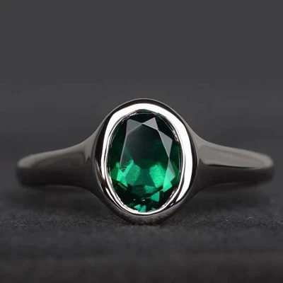 Anillo solitario de piedras preciosas esmeralda natural corte ovalado de 4,00 quilates chapado en platino 950PT Foto 1 de 4