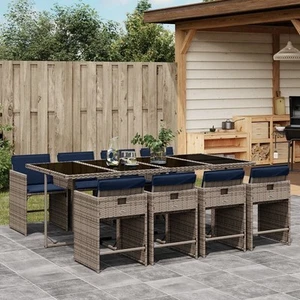 Patio Dining Set Set of 8 Grey PE Rattan 9-Piece Set Foldable - Picture 1 of 11