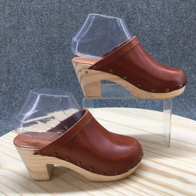 Beek Shoes Womens 6 Woodpecker Mule Clogs Brown Leather Wooden Heels Studded NEW - Image 1 of 4