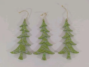 3er Set grün und silber glitzernd 6,5" Christbaumschmuck Ornamente - Bild 1 von 10