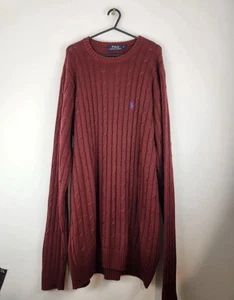 Men’s Polo Ralph Lauren Burgundy Cable Knit Sweater Jumper Size XL 0057 Preppy - Picture 1 of 9