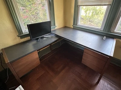 Kimball Solid Wood  - L-Shaped Desk with Filing Drawer and Cabinet Home Office - - Image 1 of 3