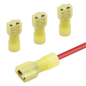 50X Nylon Yellow Fully Insulated Female Spade Crimp Connector Terminal 12-10AWG - Bild 1 von 10