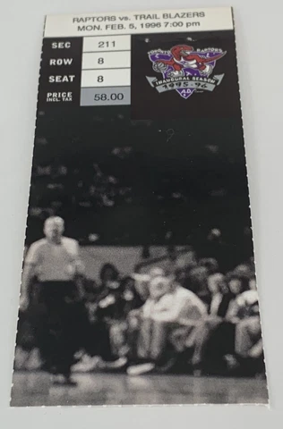 Toronto raptors Inaugural Season 1995-96 Ticket vs trail blazers feb 5 1996 Cover