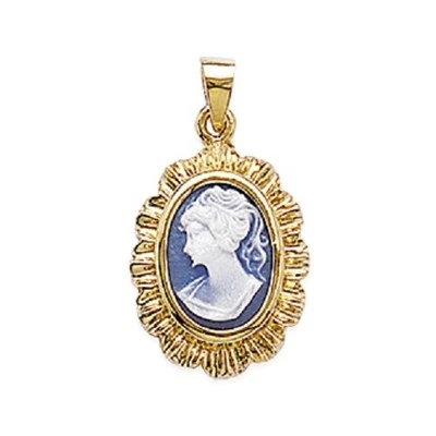 BIJOUXIA Pendentif Camée Bleu En Plaqué Or 18 Carats 750/1000 Bijoux Femme