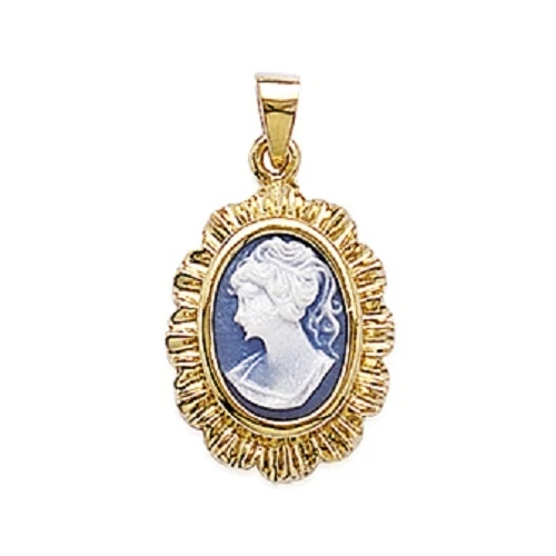 Pendentif Camée Bleu En Plaqué Or 18 Carats 750/1000 Bijoux Femme - Photo 1/4