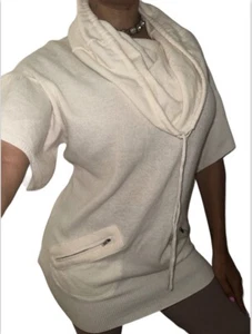 BCBG Maxazria Lambswool Sweater Modal Cashmere Womens Sz S Ivory Cowl Zip Pocket - Picture 1 of 6