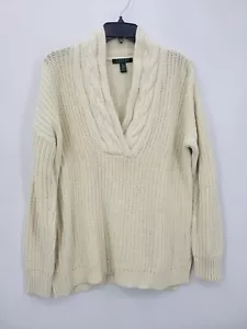 Lauren Ralph Lauren Sweater Womens Medium Ivory Cable Knit Fisherman Pullover - Picture 1 of 8