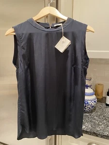 Brunello Cucinelli Women's Navy Blue Silk Monili Collar Tank Top Shell Sz L NWT - Picture 1 of 11