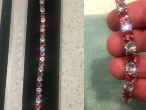 Quartz stones Ruby Diamond Tennis Bracelet  15ct. 18k White Gold EP - Picture 1 of 8